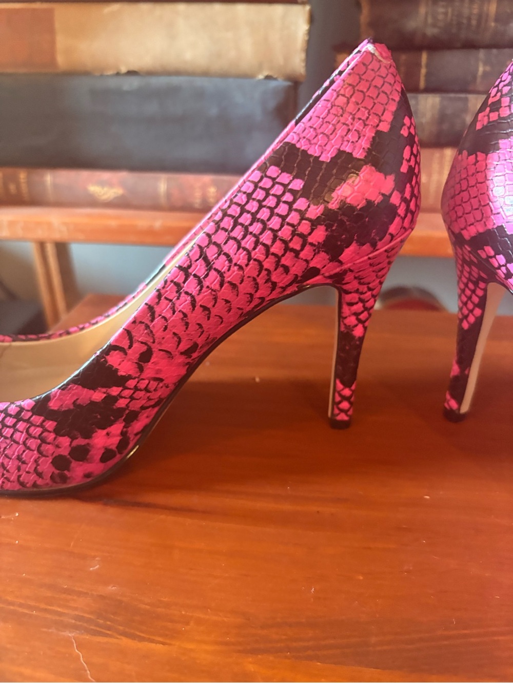 Nine West Tatiana Pump Pink Snake-Print Pointed Toe High Heels - Picture 5 of 11